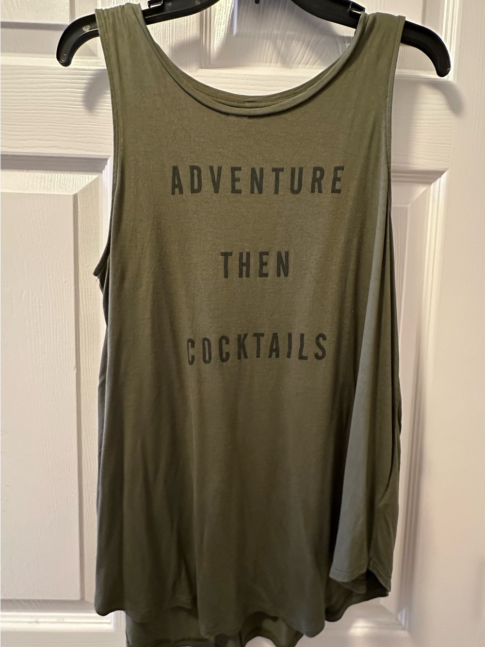 Olive Green Graphic Tank "Adventure Then Cocktails" - large